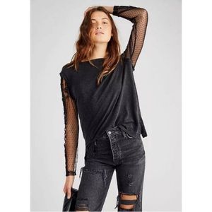 Free People Billie Jean Lace Sleeve T-Shirt